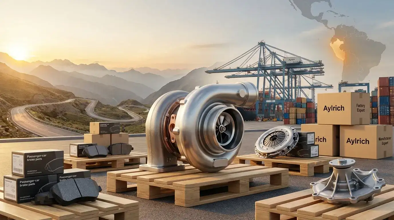 Aylrich turbocharger replacement for Peru and Latin America, with automotive water pump, brake pads replacement, and clutch assembly; factory export packaging for importers.